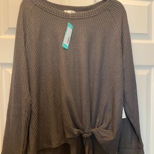 Gray Knit Long Sleeve Top